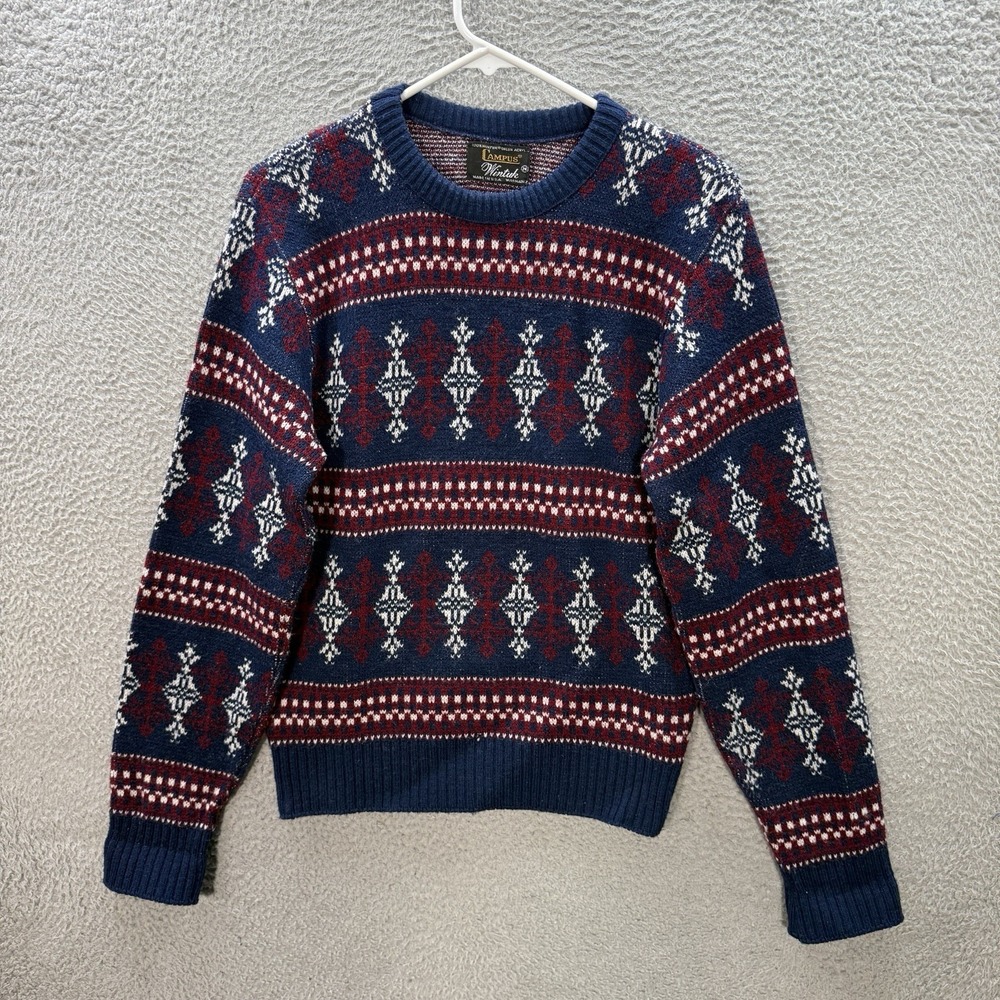 Vintage Campus Wintuk Sweater Mens Medium Multicolor Fair Isle Knit Crewneck 90s